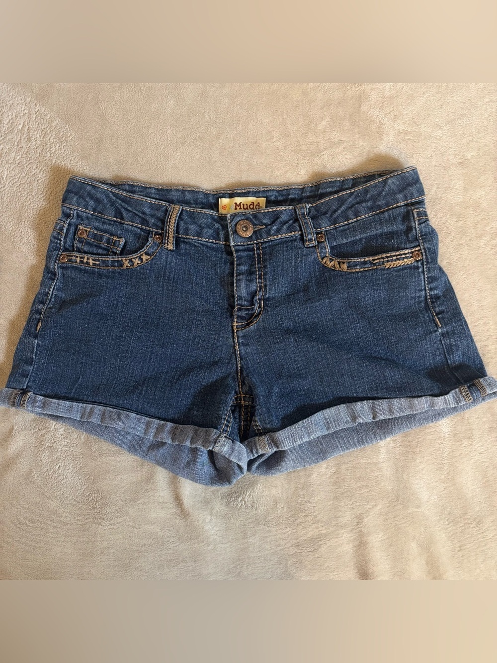 Y2K Mudd Blue cuffed -Hem Denim Shorts Size 14 1/2